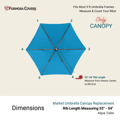 9ft Market Patio Umbrella 6 Rib Replacement Canopy Aqua