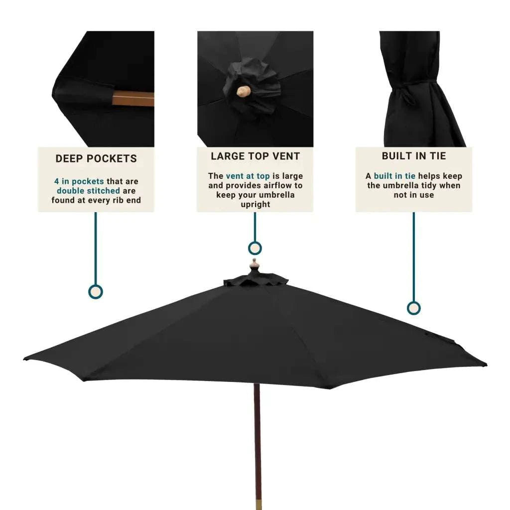 9ft Market Patio Umbrella 6 Rib Replacement Canopy Black