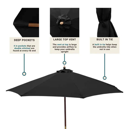9ft Market Patio Umbrella 6 Rib Replacement Canopy Black