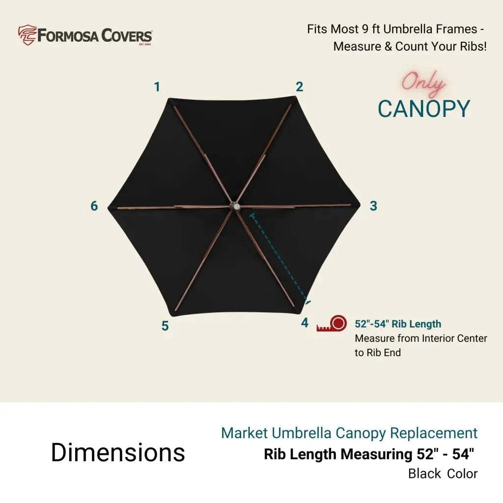 9ft Market Patio Umbrella 6 Rib Replacement Canopy Black