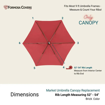 9ft Market Patio Umbrella 6 Rib Replacement Canopy Brick - 9