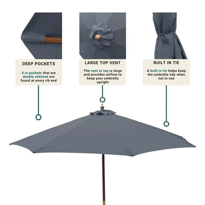 9ft Market Patio Umbrella 6 Rib Replacement Canopy Charcoal