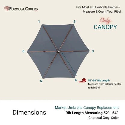 9ft Market Patio Umbrella 6 Rib Replacement Canopy Charcoal