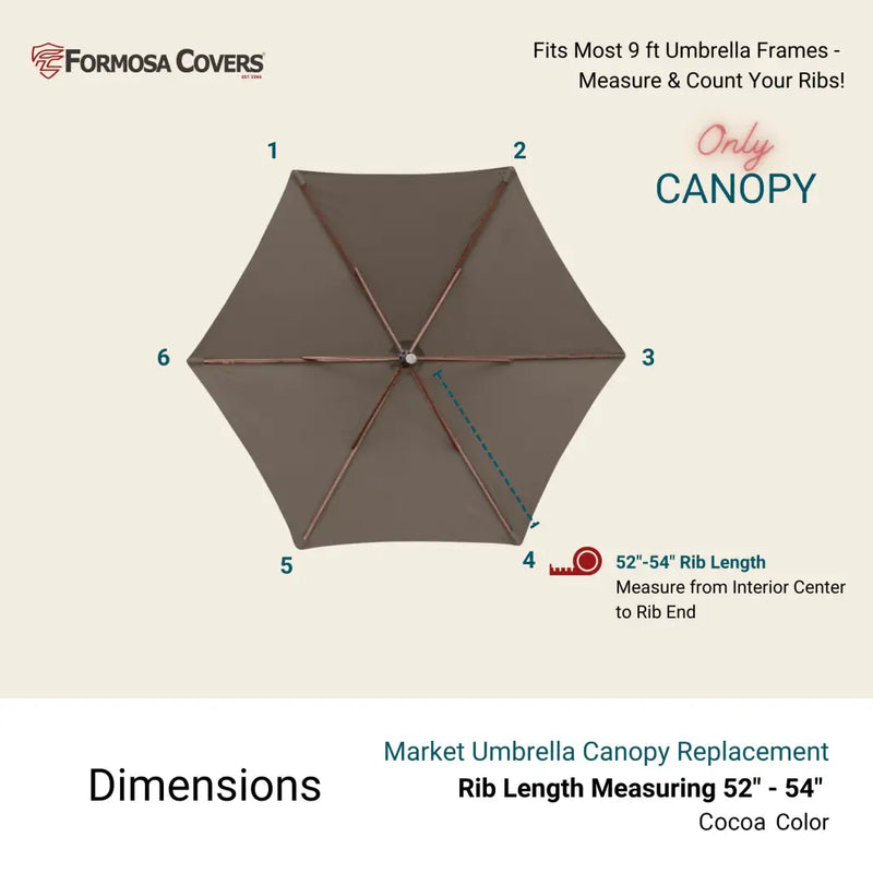9ft Market Patio Umbrella 6 Rib Replacement Canopy Cocoa - 9
