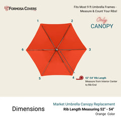 9ft Market Patio Umbrella 6 Rib Replacement Canopy Orange -