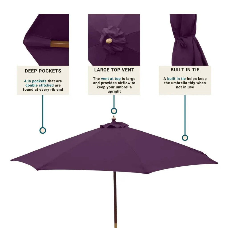 9ft Market Patio Umbrella 6 Rib Replacement Canopy Purple -