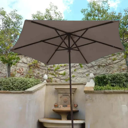 Taupe 9ft patio umbrella replacement canopy, fits 6 rib frames, durable polyester.