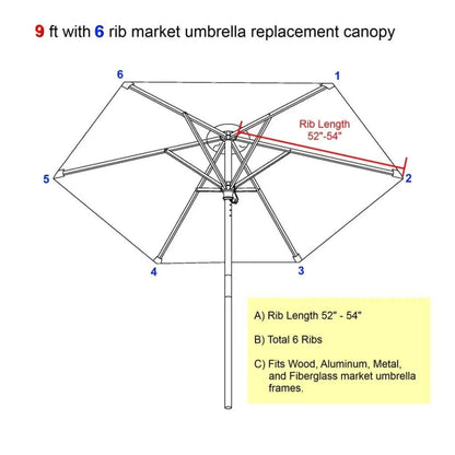 9ft Market Patio Umbrella 6 Rib Replacement Canopy Yellow