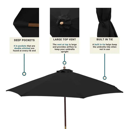 9ft Market Patio Umbrella 8 Rib Replacement Canopy Black