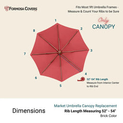 9ft Market Patio Umbrella 8 Rib Replacement Canopy Brick - 9