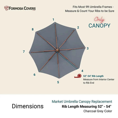 9ft Market Patio Umbrella 8 Rib Replacement Canopy Charcoal