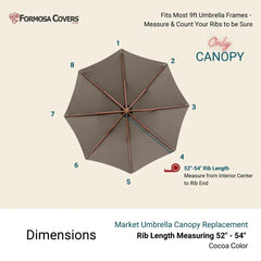 9ft Market Patio Umbrella 8 Rib Replacement Canopy Cocoa - 9