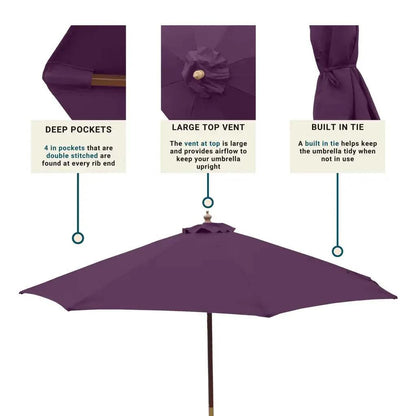 9ft Market Patio Umbrella 8 Rib Replacement Canopy Purple -