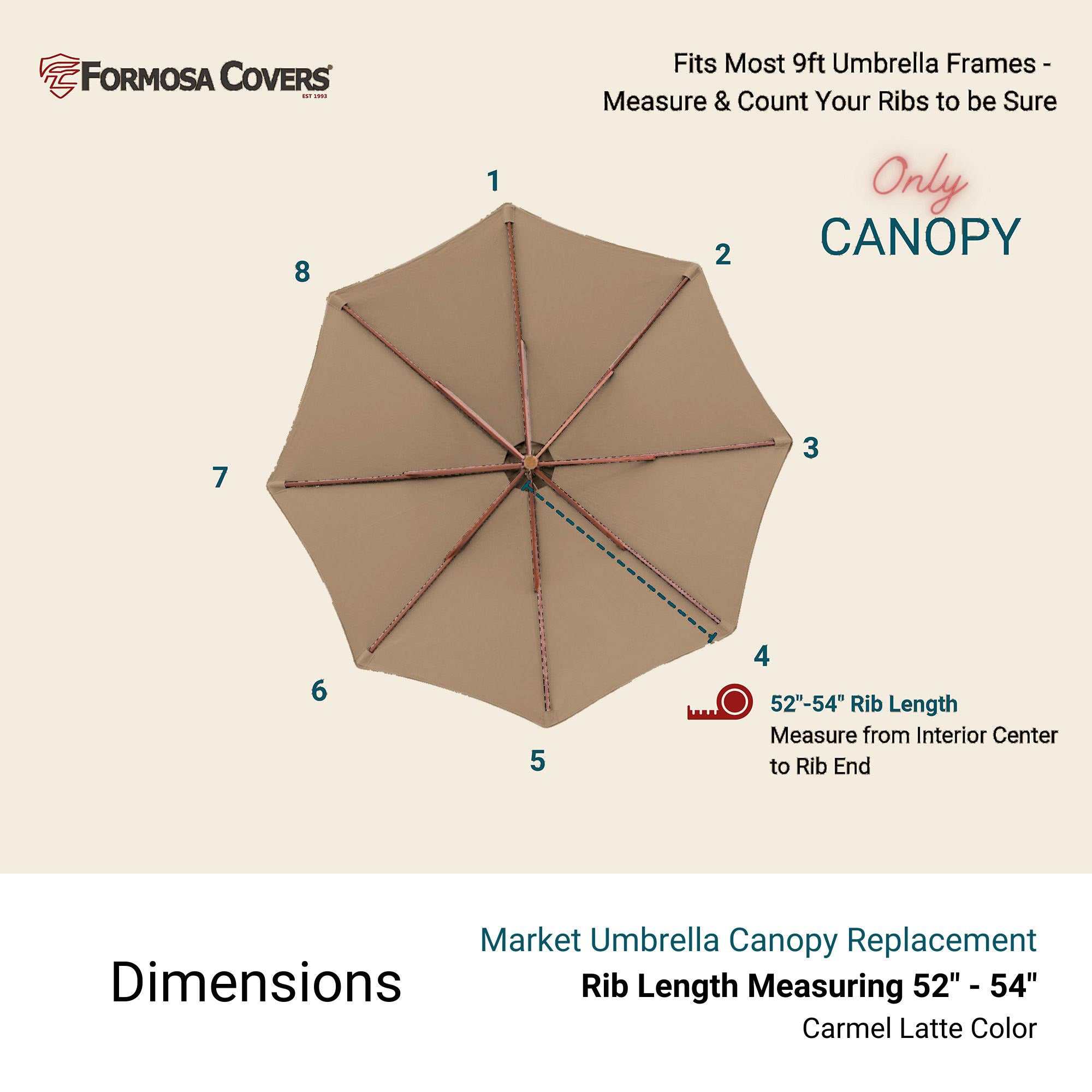 9ft Market Patio Umbrella 8 Rib Replacement Canopy Carmel Latte