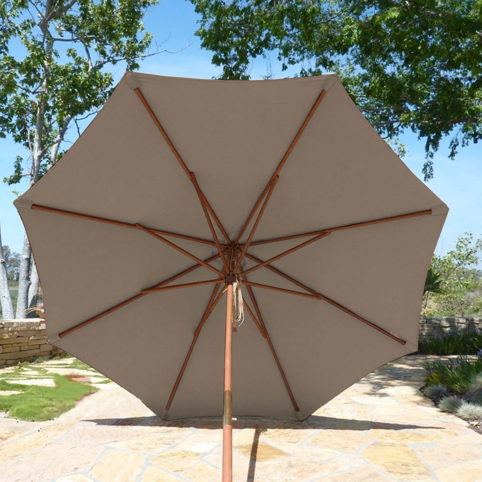 9ft patio umbrella canopy in Carmel Latte for 8 rib frame, durable and UV-treated.