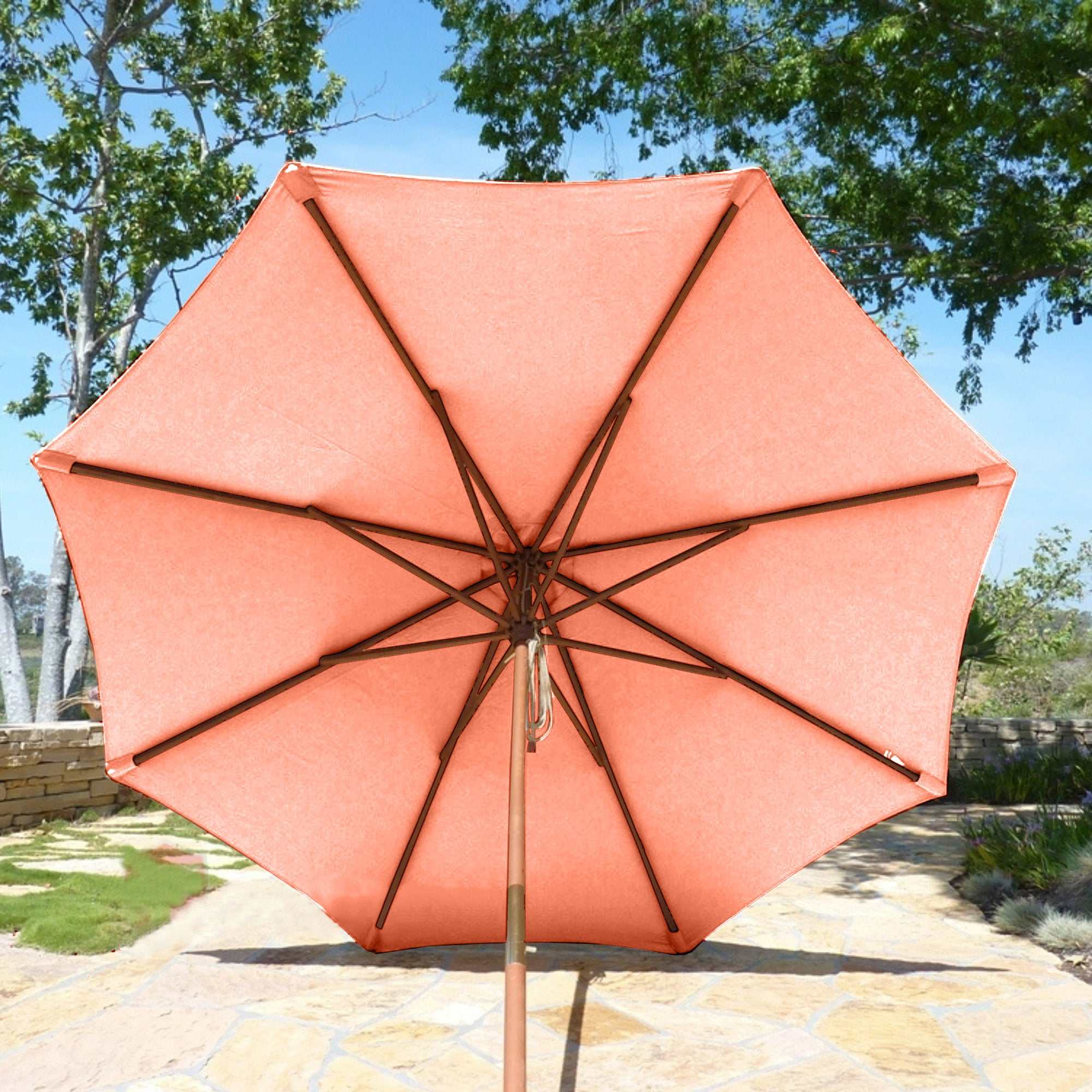 9ft market patio umbrella replacement canopy in peach coral featuring durable polyester fabric and UV protection.