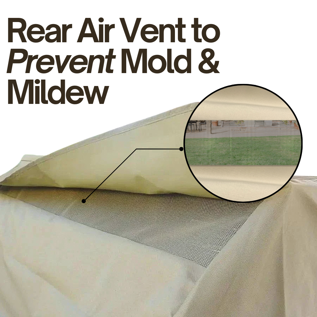 BBQ Grill Cover Taupe with rear air vents to prevent mold & mildew
