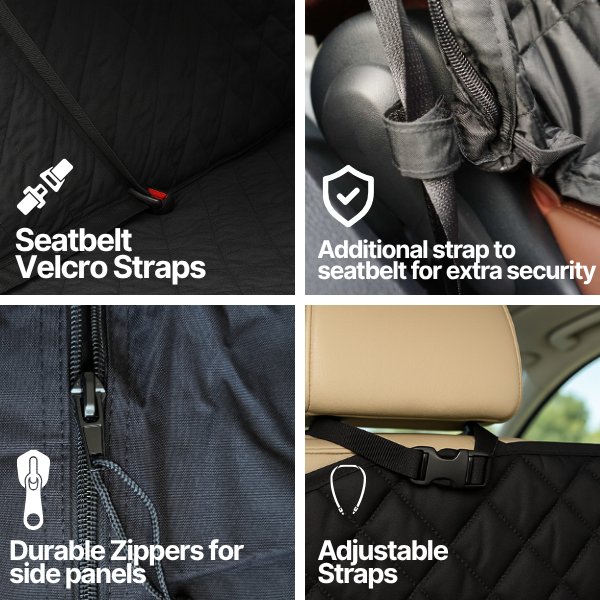 Car Seat Hammock Cover with Non-Slip Fabric for Dogs and Pets Black