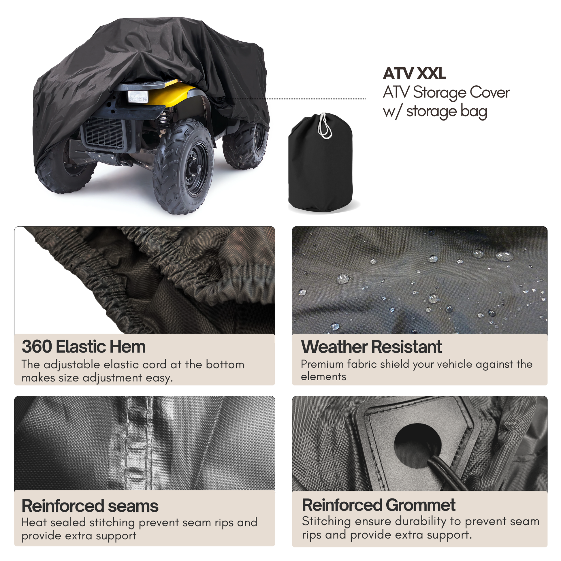 Black XL ATV Cover - 89"L x 47"W x 40"H - Formosa Covers