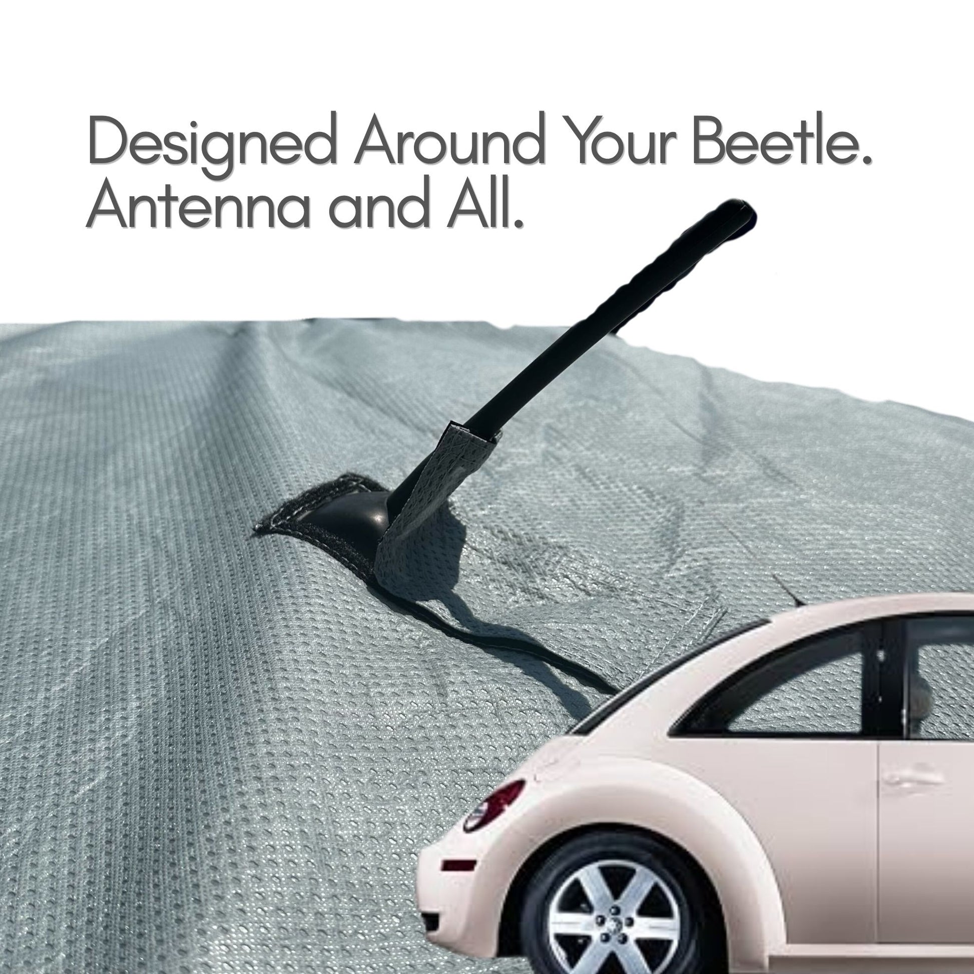 Formosa Covers close up of antenna hole for vw beetle bug car cover