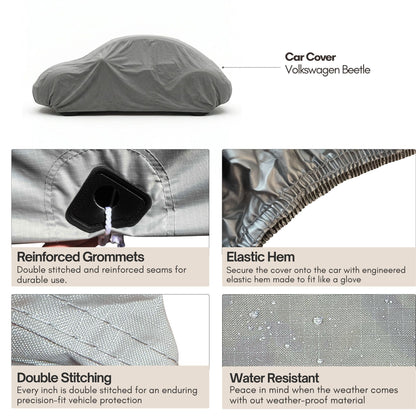 Volkswagen Beetle Car Cover | AmorGrid 200D Ripstop Silver | 5-Layer Waterproof UV Protection | VW Bug Cover Fits 161"L