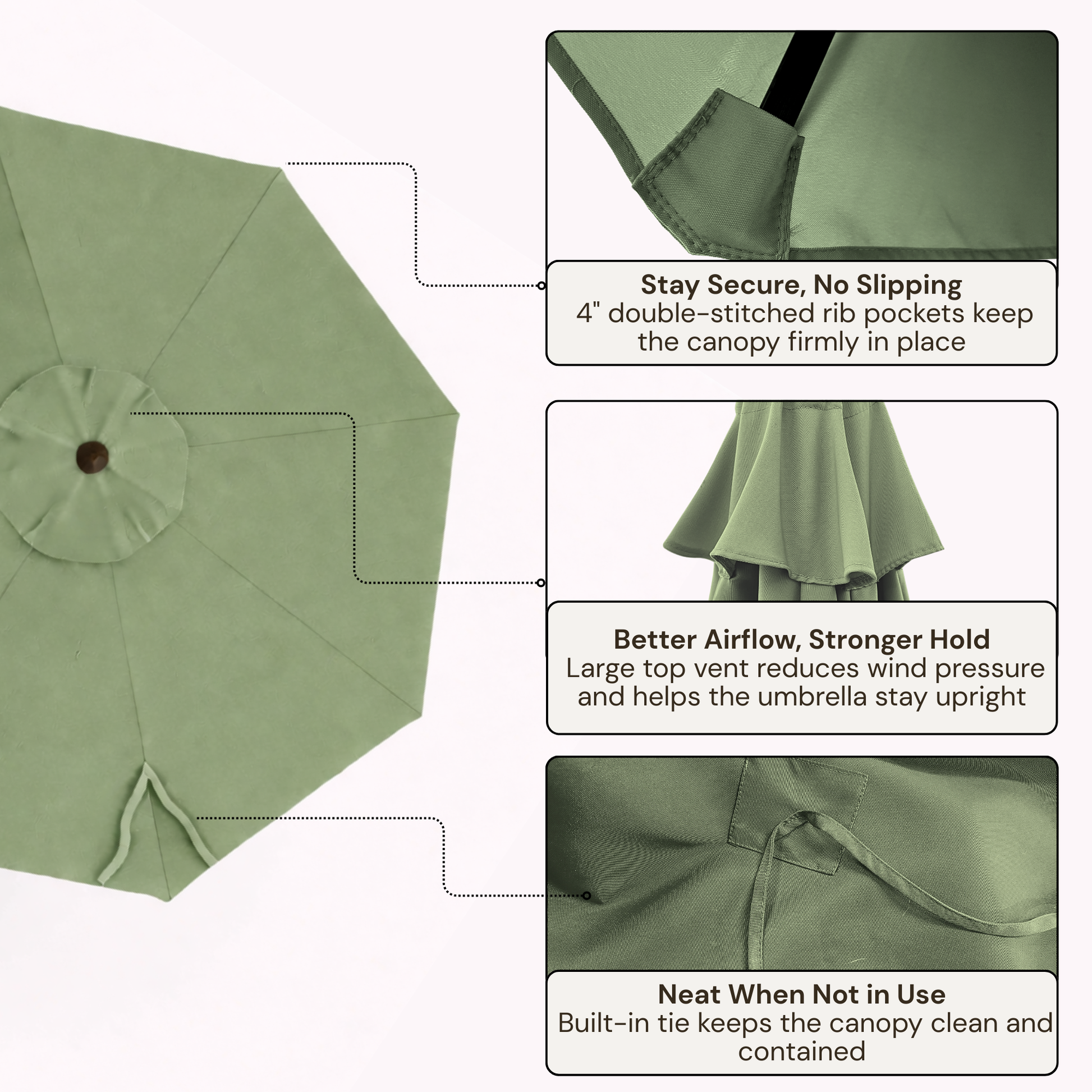 11ft Cantilever Hanging Umbrella 8 Rib Replacement Canopy Sage Green