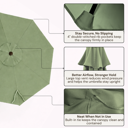 PREORDER (Ship 6/20) 11ft Cantilever Hanging Umbrella 8 Rib Replacement Canopy Sage Green - Formosa Covers