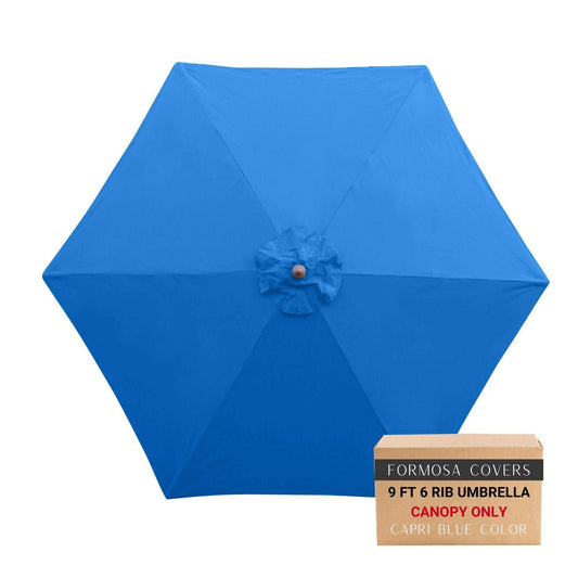 9ft Capri Blue Olefin Market Patio Umbrella 6 Rib Replacement Canopy