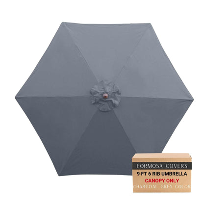 9ft market patio umbrella 6 rib replacement canopy in charcoal grey for 52"-54" ribs.