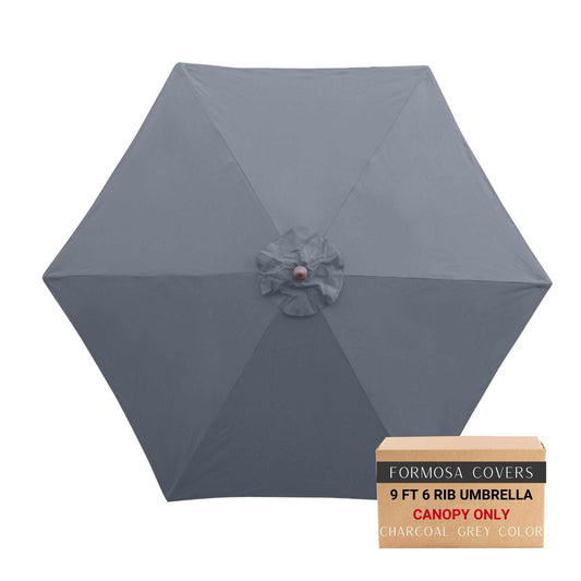 9ft market patio umbrella 6 rib replacement canopy in charcoal grey for 52"-54" ribs.