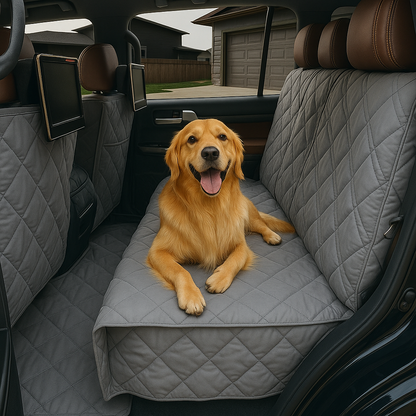 X-Large Grey Car Seat Cover for Dogs and Pets, Durable and Washable, Protects Seats from Scratches and Slobber, Easy Installation.