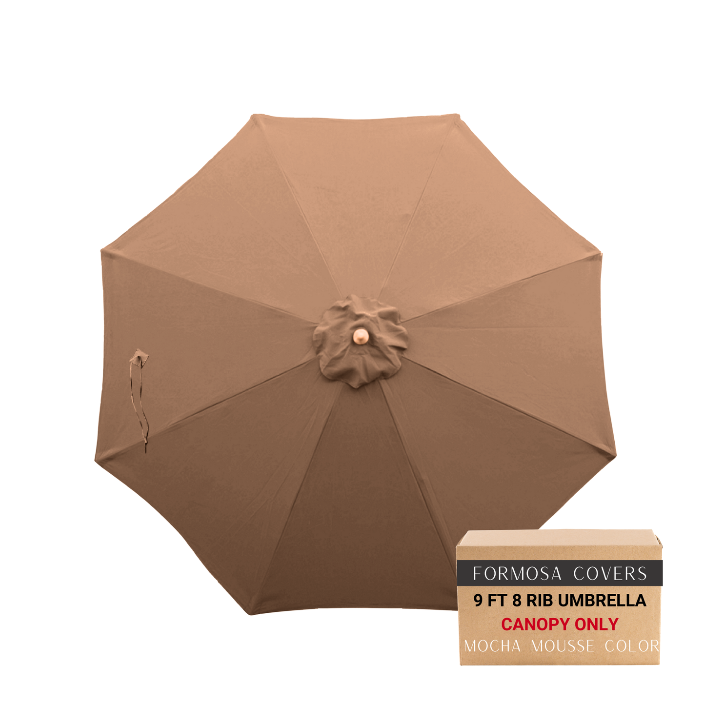 9ft Market Patio Umbrella 8 Rib Replacement Canopy in Mocha Mousse for 52"-54" ribs with UV protection and water-repellent fabric