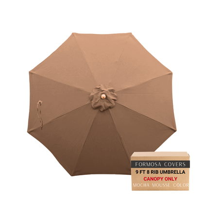 9ft Market Patio Umbrella 8 Rib Replacement Canopy in Mocha Mousse for 52"-54" ribs with UV protection and water-repellent fabric
