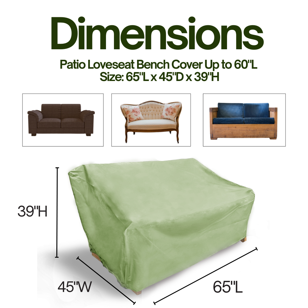 Patio Outdoor Large Loveseat Bench Cover Up to 65"L x 45"D Aspen Green