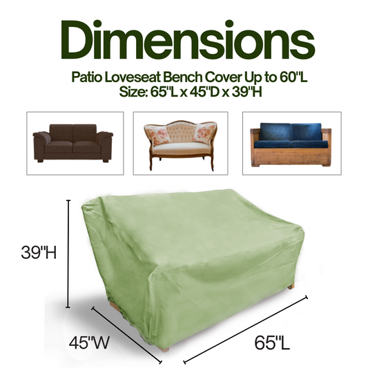 Patio Outdoor Large Loveseat Bench Cover Up to 65"L x 45"D Aspen Green