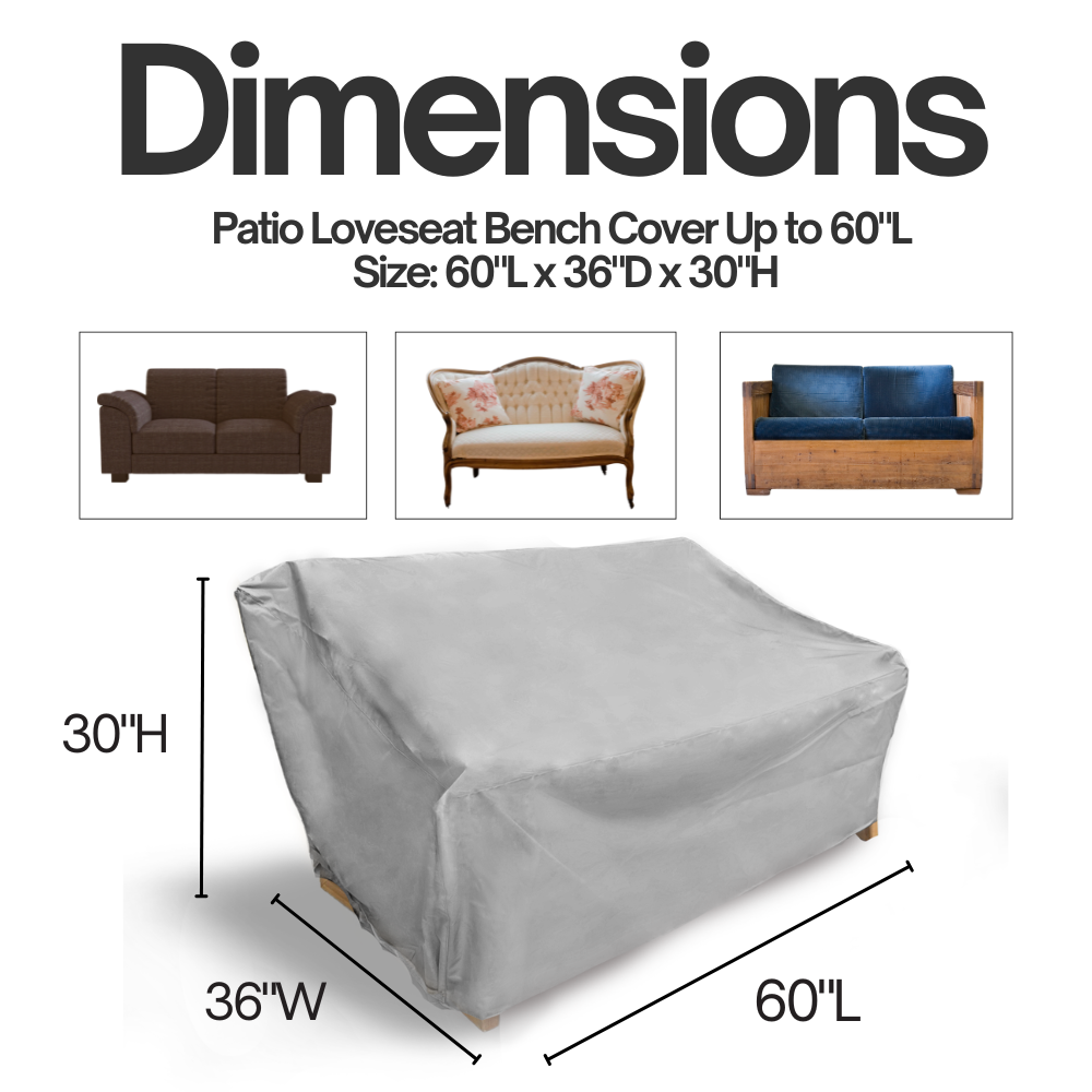 Patio Loveseat Bench Cover Up to 60"L Reserve Grey