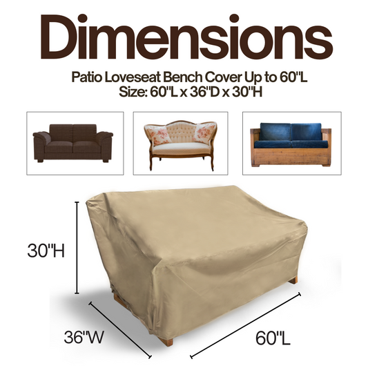 Patio Loveseat Bench Cover Up to 60"L Classic Taupe - Formosa Covers