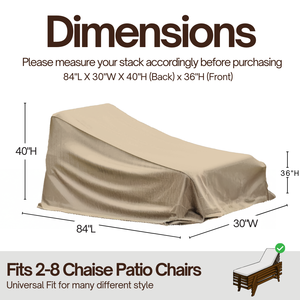 Patio Stacked Chaise Lounge Cover Fits 4-8 Chairs 84"L x 30"W Classic Taupe - Formosa Covers