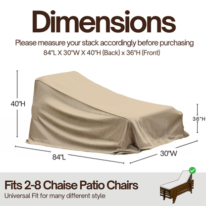 Patio Stacked Chaise Lounge Cover Fits 4-8 Chairs 84"L x 30"W Classic Taupe - Formosa Covers