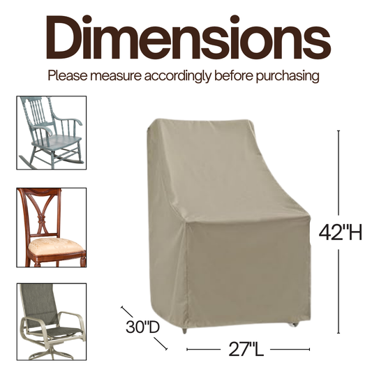 Patio High Back Dining Chair Cover 27"L x 42"H Classic Taupe