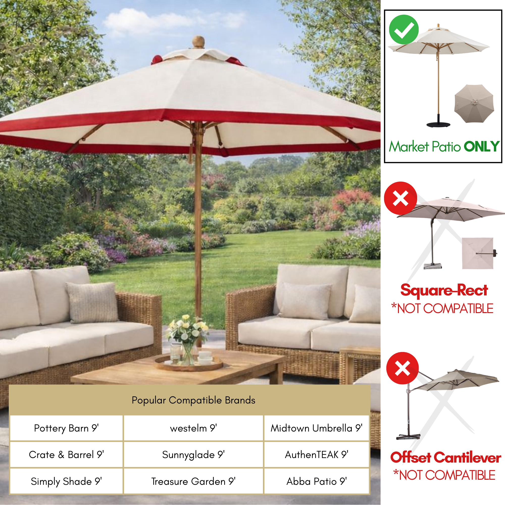9ft Market Patio Umbrella 6 Rib Replacement Canopy Duet Red