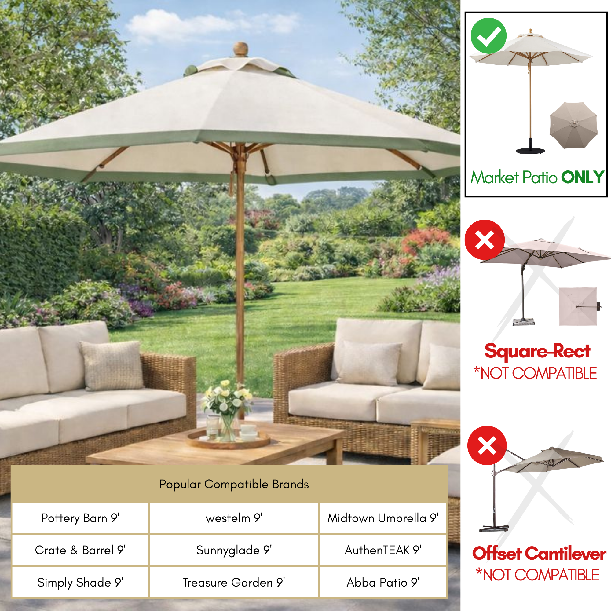 9ft Market Patio Umbrella 8 Rib Replacement Canopy Duet Sage Green