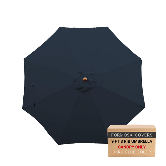 9ft market patio umbrella 8 rib replacement canopy in dark blue, durable polyester, UV-treated, water-repellent.