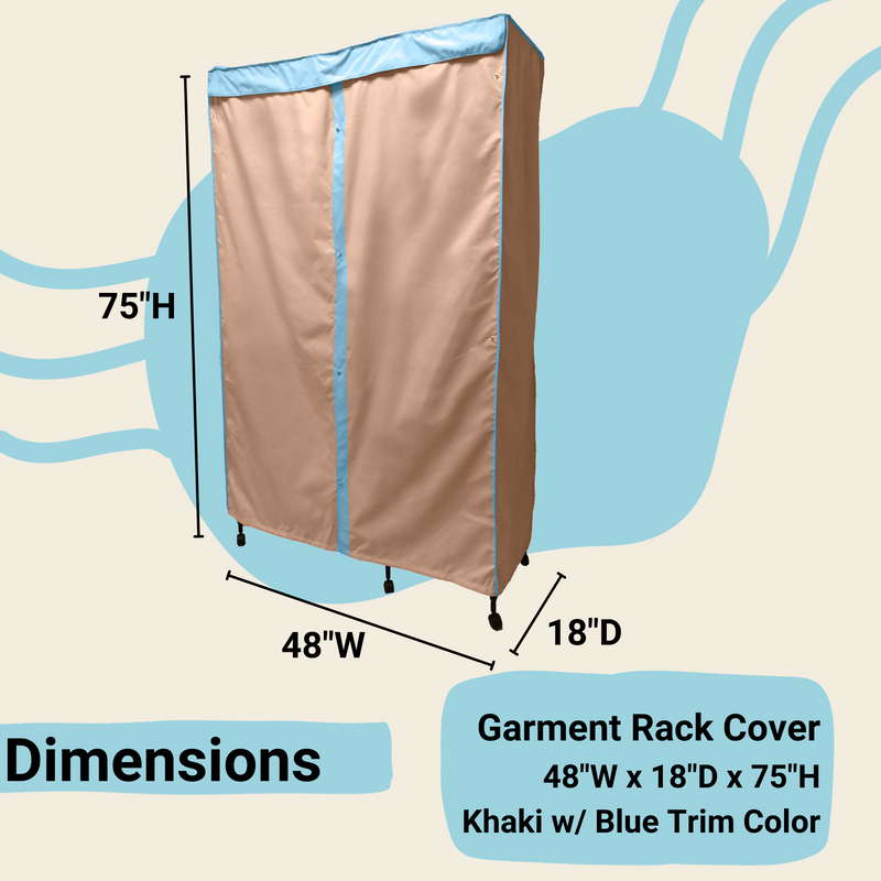 Portable Garment Rack Cover 48"W x 18"D x 75"H Khaki with Blue Trim