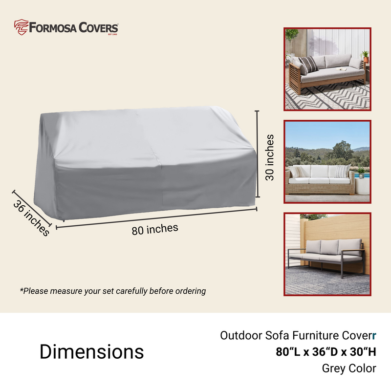 Patio Outdoor Sofa Cover Up to 80"L Reserve Grey