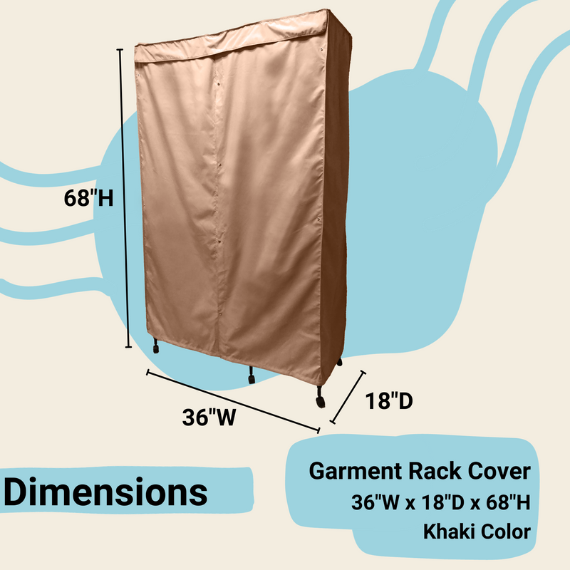 Portable Garment Rack Cover 36"W x 18"D x 68"H Khaki