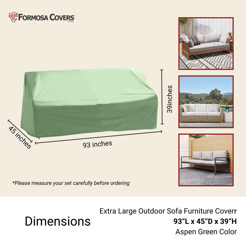 Patio Outdoor Large Sofa Cover Up to 93"L Aspen Green