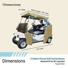 2 Passenger 3 Sides Golf Cart Driving Enclosure Cover Open Front Taupe