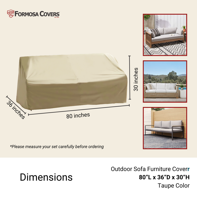 Patio Outdoor Sofa Cover Up to 80"L Classic Taupe