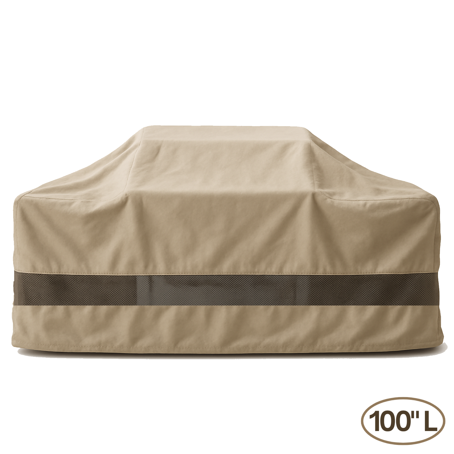Island BBQ Outdoor Grill Cover 100" in taupe with water-repellent, heat-resistant fabric and air vents for outdoor protection